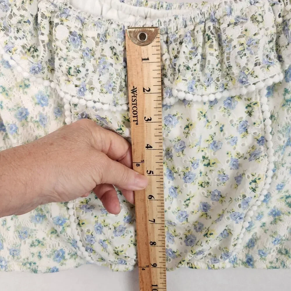 House of Harlow 1960 Floral Crop Blouse Womens M Blue Ruffle Cottagecore EUC - Picture 13 of 16